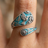 Sterling Silver Turquoise Hummingbird Butterfly Sunflower Adjustable Spoon Ring