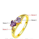 Sterling Silver Personalized 2 Heart Birthstone Engraved Ring for Women