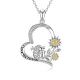 Sterling Silver Cubic Zirconia Hedgehog Sunflower Heart Necklace with Engraveds I Love You Forever