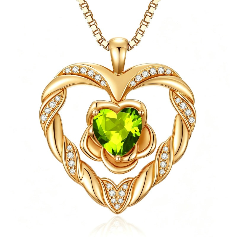 14K Gold Plated  Birthstone Rose Flower Heart Necklaces for Women  Birthday Christams Valentine's Day Jewelry Gift