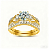 Sterling Silver Three Stone Moissanite Wedding Engagement Ring Sets