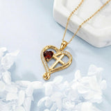 14K Gold Plated Heart  Birthstone Cross Necklace Engraved with I Love You Always and Forever