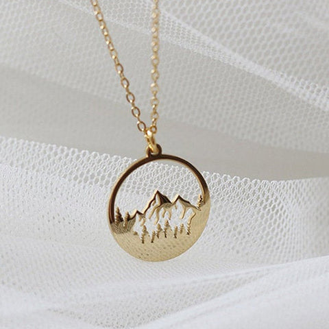 14K Gold Mountain Pendant Necklace