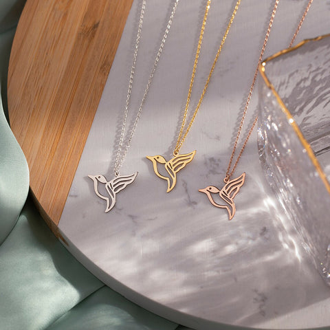 14K Gold Hummingbird Pendant Necklace