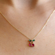 14K Gold Cherry Pendant Necklace