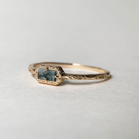 Sterling Silver Natural Moss Agate Wedding Ring with Opal, Blue Topaz, Baguette, and Cubic Zirconia