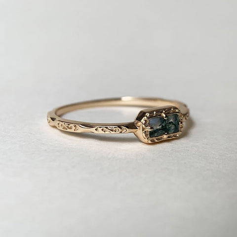 Sterling Silver Natural Moss Agate Wedding Ring with Opal, Blue Topaz, Baguette, and Cubic Zirconia