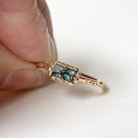 Sterling Silver Natural Moss Agate Wedding Ring with Opal, Blue Topaz, Baguette, and Cubic Zirconia