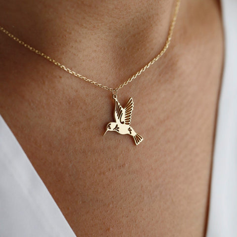 14K Gold Hummingbird Pendant Necklace