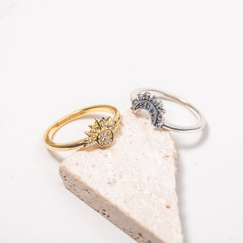 Sterling Silver Sun and Moon Couples Ring Set