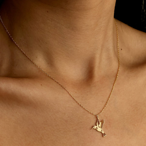 14K Gold Hummingbird Pendant Necklace