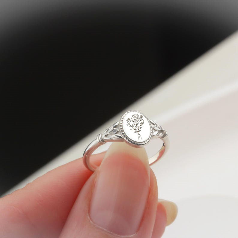 Sterling Silver Personalized Birth Flower Ring for Women