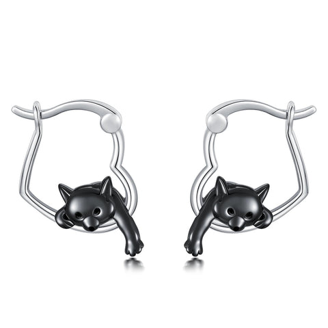 Sterling Silver Fox Frog Leopard Peacock Puppy Animal Hug Hoop Earrings