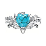 Sterling Silver Personalized Engraved 1-3CT Turquoise Engagement  Wedding Promise Ring Set for Her