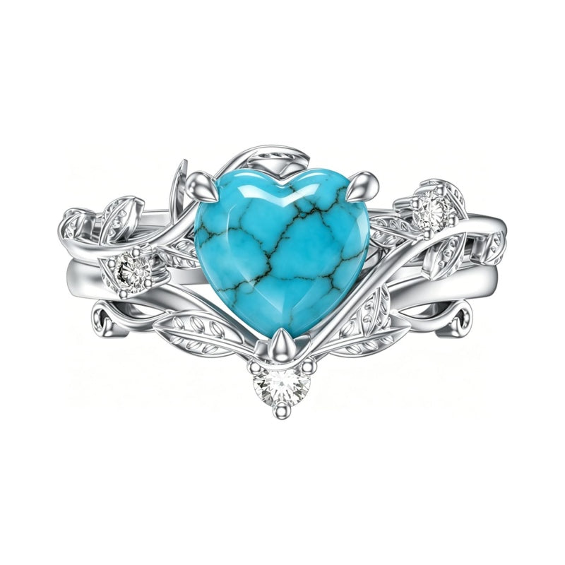 Sterling Silver Personalized Engraved 1-3CT Turquoise Engagement  Wedding Promise Ring Set for Her