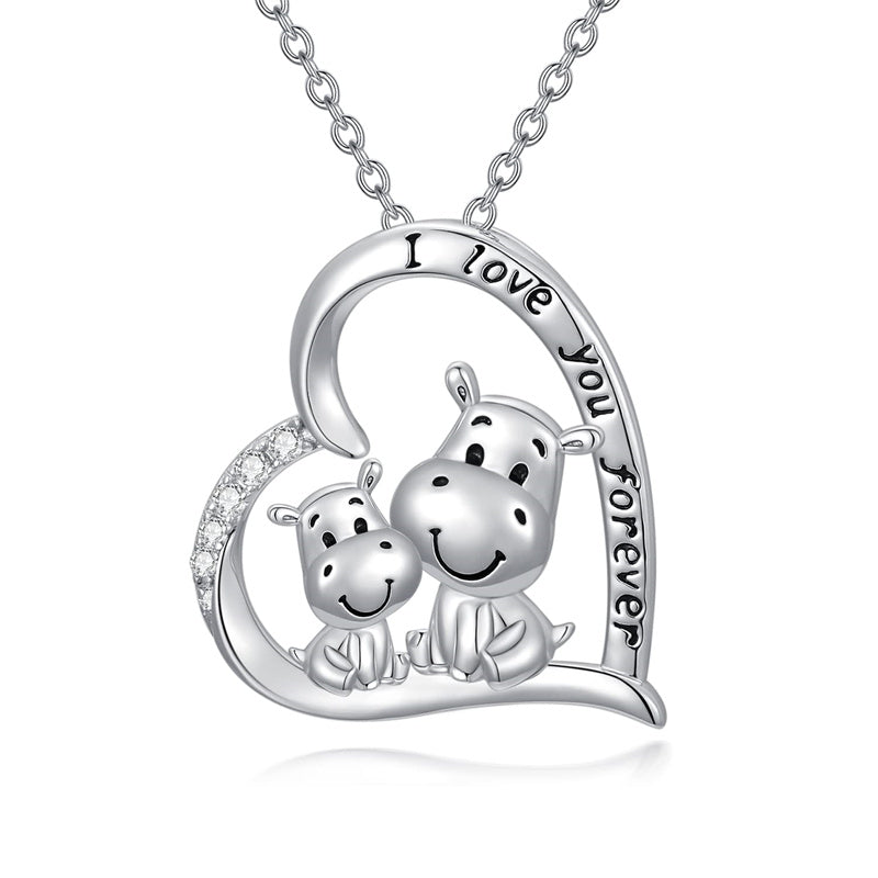 Sterling Silver Cubic Zirconia Hippo Pendant Necklace