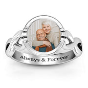 Custom Ring with Picture for Women Men Sterling Silver Personalized Memorial Photo Ring Customize Engraved Memorial Rings for Mom Dad Grandma Pet