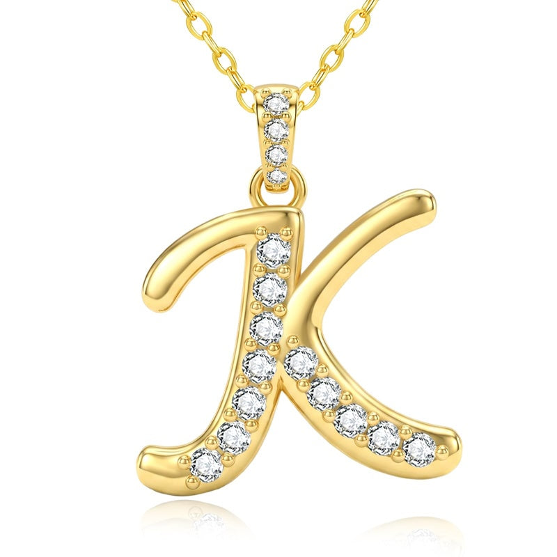 Cubic Zircon 14K Gold Plated Initial Letter A-Z Pendant Necklace
