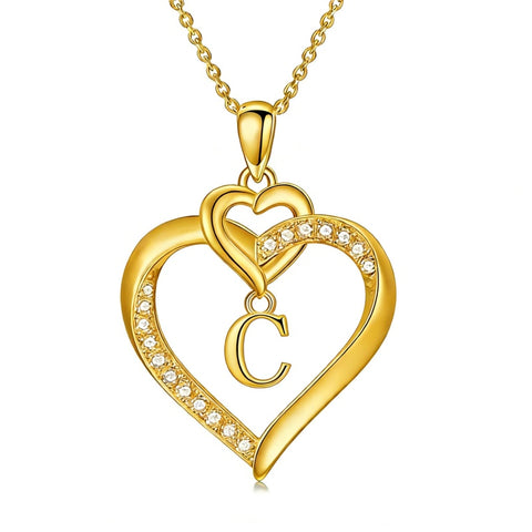 Heart Initial A-Z Pendant Necklace for 14K Gold Plated Women Initials Jewelry Gifts