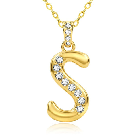 Cubic Zircon 14K Gold Plated Initial Letter A-Z Pendant Necklace
