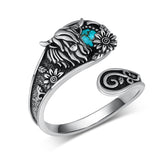 S925 Sterling Silver Turquoise Dragonfly/Butterfly/Highland Cow Spoon Ring Oxidized Wrap Ring  Gifts for Women Girls