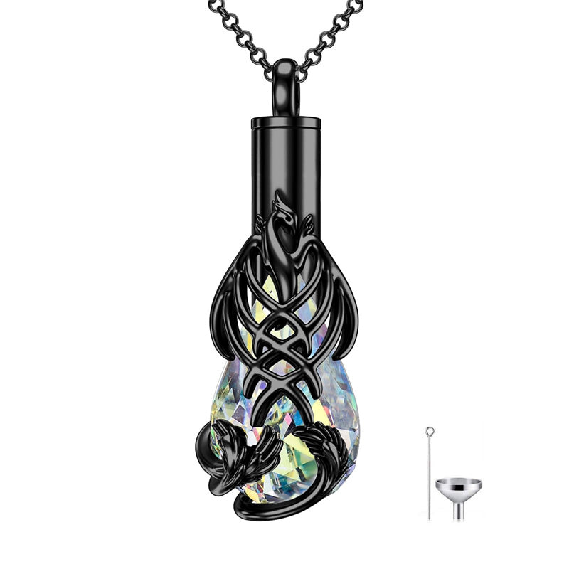 Sterling Silver Teardrop Crystal Butterfly Dragonfly Fox Hummingbird Phoenix Tree of Life Urn Necklaces for Ashes