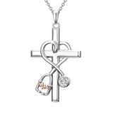 14K Gold Plated  Birthstone Stethoscope Cross Necklace Graduation Gifts for Women RN