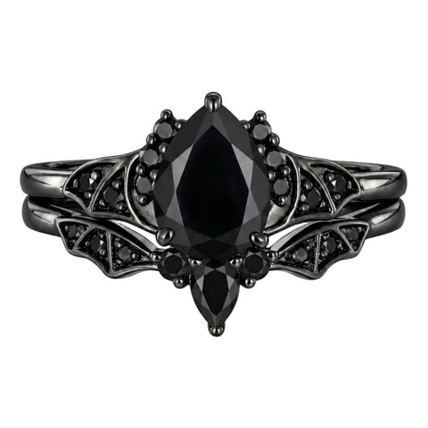 Sterling Silver 10K  14K  18K Gold 1CT-4CT Black Onyx Engagement Ring Gothic Wedding Promise Ring