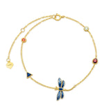 14K Gold Colorful 5A Cubic Zirconia Dragonfly Bracelet