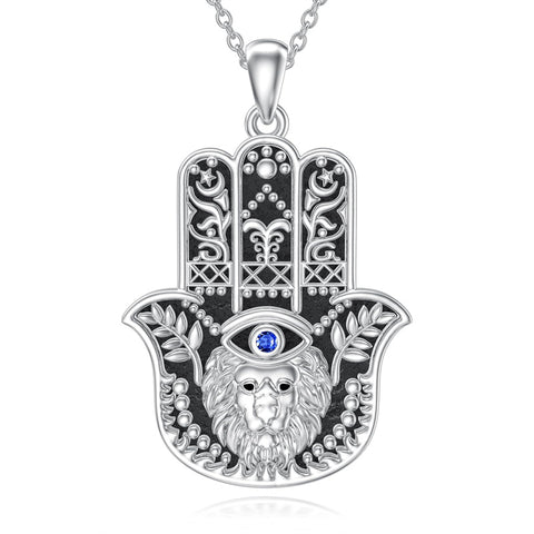 Sterling Silver Hamsa Hand Owl Egyptian Cat Lion Pendant Necklace