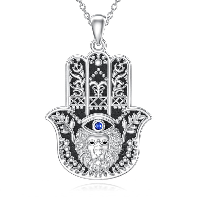 Sterling Silver Hamsa Hand Owl Egyptian Cat Lion Pendant Necklace