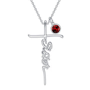 Sterling Silver Birthstone Sister Cross Pendant Necklace