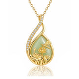 14K Gold Plated Jade Hummingbird Butterfly Dragonfly Turtle Animal Pendant Necklace