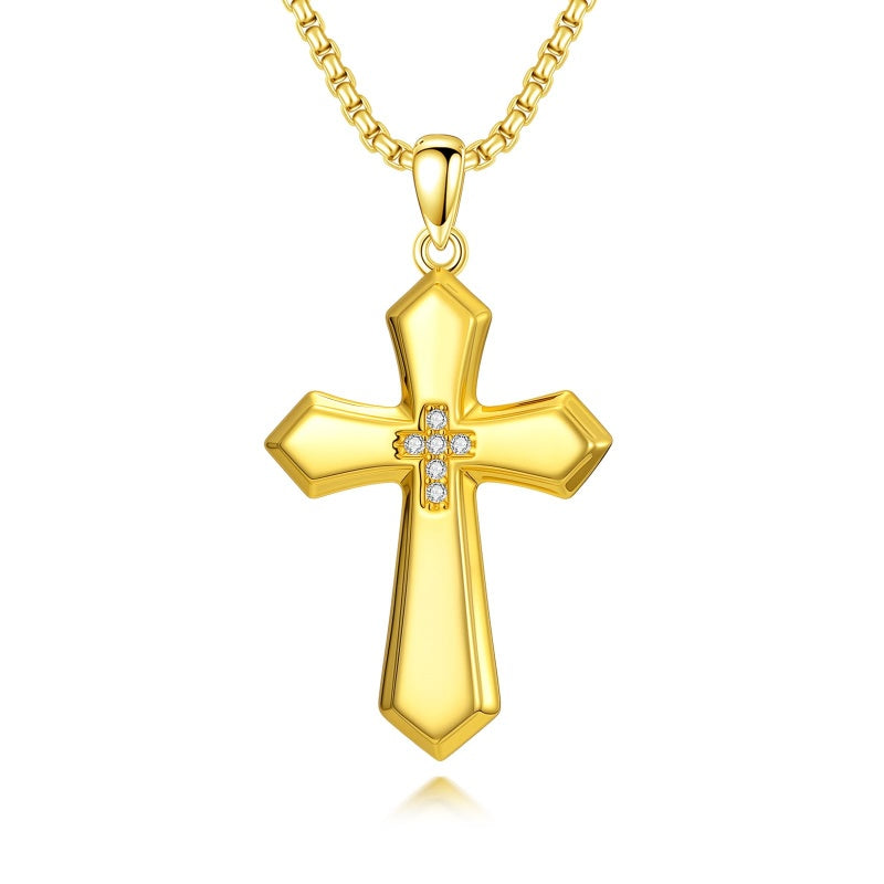Cross Pendant Necklace  14K Gold Plated Christian Faith Jewelry