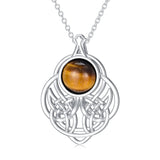 Tiger Eye Celtic Knot Necklace S925 Sterling Silver Natural Gemstone Tiger Eyes Beads Healing Crystal Pendant Jewelry Birthday Gifts For Women