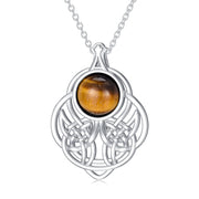 Tiger Eye Celtic Knot Necklace S925 Sterling Silver Natural Gemstone Tiger Eyes Beads Healing Crystal Pendant Jewelry Birthday Gifts For Women