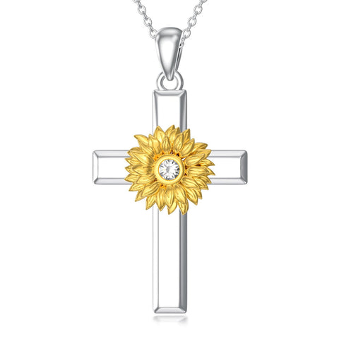 Sterling Silver Lion Semicolon Rose Sunflower Cross Pendant Religious Necklace