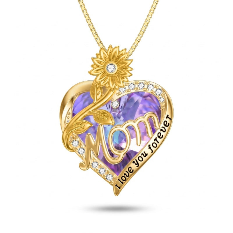 14K Gold Plated Heart Crystal Rose Mom  Sister Daughter Pendant Necklace for Woman