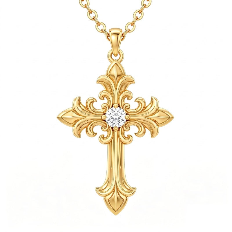 10K 14K 18K Gold Cross Pendant Necklace Religious Jewelry Gifts for Men and Women