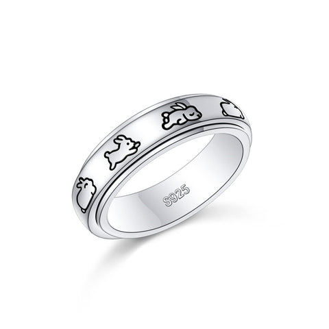 Sterling Silver Cat Pet Paw Turtle Bunny Cross faith heart Stress Relieving Spinner Ring