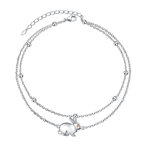 Sterling Silver Rabbit Multi-layered  Anklet