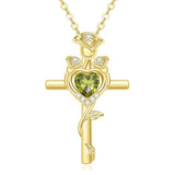 14K Gold Plated Birthstone Rose Cross Necklace for Women Faith Jewelry Gift