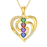 10K 14K 18K Solid Gold Personalized Engraved 1-4 Birthstone Heart Necklaces for Women