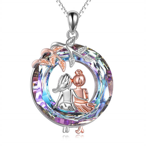 Sterling Silver Crystal Sisters Pendant Necklace