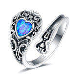 Sterling Silver Vintage Oxidized Opal Spoon Ring