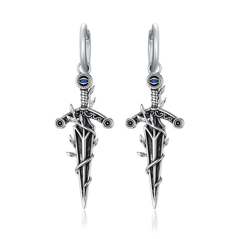 Sterling Silver Medieval Sword  Hoop Earrings