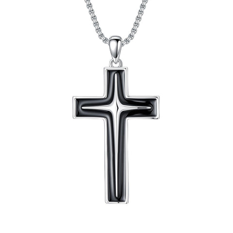 Sterling Silver Cross Christian Pendant Necklace for Men