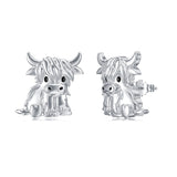 Sterling Sliver Highland Cow Stud  Dangle Earrings