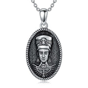 925 Sterling Silver Nerfertiti Queen Goddess Amulet Pendant Necklace