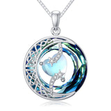 Sterling Silver Crystal Heart Birthstone Moon Star Pendant Necklace